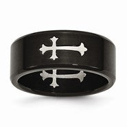 Titanium 9mm Black IP-plated Polished & Brushed Cross Wedding Band