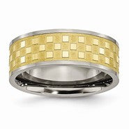 Titanium 8mm Yellow IP-plated Satin and Polished Checkered Wedding Band