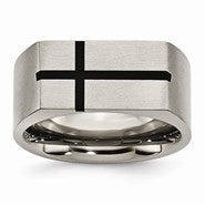 Titanium 10mm Black Enamel Cross Brushed Wedding Band