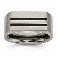 Titanium 10mm Black Enamel Stripes Brushed Wedding Band