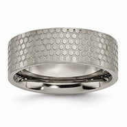 Titanium 8mm Brushed Patterned Flat Wedding Band