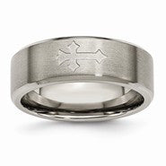 Titanium 8mm Brushed with Cross Wedding Band