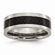 Titanium 8mm Polished with Black Carbon Fiber Inlay Wedding Band