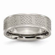 Titanium 7mm Satin and Polished Fancy Design Wedding Band