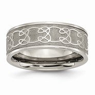 Titanium 8mm Satin and Polished Scroll Design Wedding Band