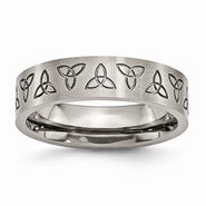 Titanium Flat Engraved Trinity Symbol Brushed 6mm Wedding Band