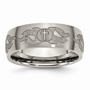 Titanium 8mm Laser Design Brushed Wedding Band