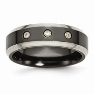 Black Titanium w/Diamonds Beveled Edge 7mm Polished Wedding Band