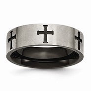 Titanium 7mm Cross Black IP-plated Polished & Brushed Wedding Band