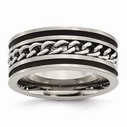 Titanium 10mm Chain Inlay Black IP-plated Polished & Brushed Wedding Band