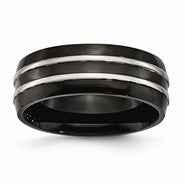 Titanium Grooved 8mm Black IP-plated Polished & Brushed Wedding Band