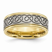 Titanium 8mm Scroll Design Yellow IP-plated Grooved Edge Polished & Brushed B, Size 13, Ring