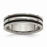 Titanium 6mm Grooved Black Rubber Polished Wedding Band