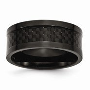 Titanium 9mm Black IP-plated with Carbon Fiber Inlay Polished Wedding Band