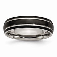 Titanium Grooved 6mm Black IP-plated Polished Wedding Band