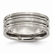 Titanium Notched & Grooved 8mm Satin Wedding Band