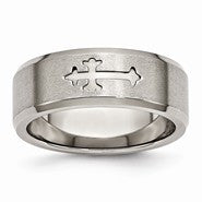 Titanium Cross Design 8mm Satin Beveled Edge Wedding Band