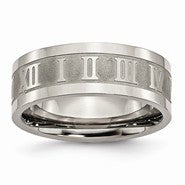 Titanium Roman Numerals 8mm Satin & Polished Flat Wedding Band