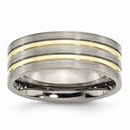 Titanium Grooved Yellow IP-plated 8mm Polished & Brushed Wedding Band