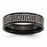 Titanium Black IP-plated Greek Key Laser Etched 6mm Polished & Brushed Wedding Band