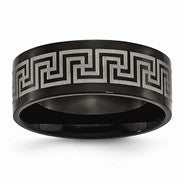 Titanium Black IP-plated Greek Key Laser Etched 8mm Polished & Brushed Wedding Band