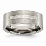 Titanium Flat 8mm Sterling Silver Inlay Brushed Wedding Band