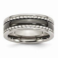 Titanium with Sawtooth Accent/Polished Black Ceramic Center 8mm Wedding Band