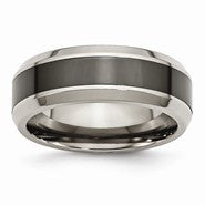 Titanium Base with Polished Black Ceramic Center Beveled 7.5mm Wedding Band