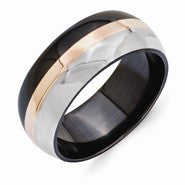 Black Titanium with 14k Rose Gold Inlay 9mm Polished Wedding Band