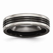 Black Titanium with Grey Edges 6mm Grooved and Polished Wedding Band