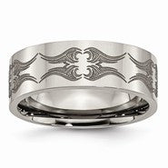 Titanium Flat 8mm Laser Design Polished Wedding Band