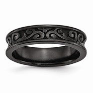 Black Titanium Concave and Etched 5.5mm Polished Wedding Band