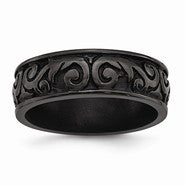 Black Titanium Domed and Etched 8.0mm Polished Wedding Band