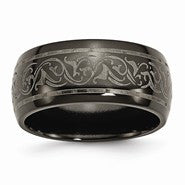 Black Titanium Domed Lasered Pattern 10mm Wedding Band