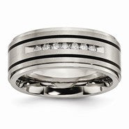 Titanium Polished & Brushed Enameled Diamond 9mm Wedding Band