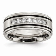 Titanium Polished & Brushed Enameled Diamond 9mm Wedding Band