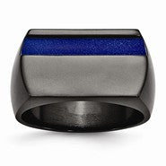 Black Titanium Polished Blue Anodized Stripe Ring