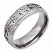 Titanium Wave Design 7mm Ridged Edge Satin and Polished Wedding Band