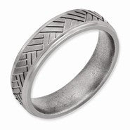 Titanium Ridged Edge Basket Weave Design 6mm Satin and Polished Wedding Band
