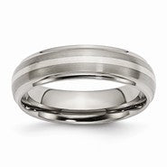 Titanium Ridged Edge with Sterling Silver Inlay 6mm Polished & Brushed Wedding Band