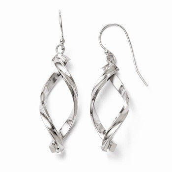 10K White Gold Polished Shepherd Hook Dangle Earrings