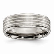 Titanium Ridged Edge with Sterling Silver Inlay 7mm Polished & Brushed Wedding Band