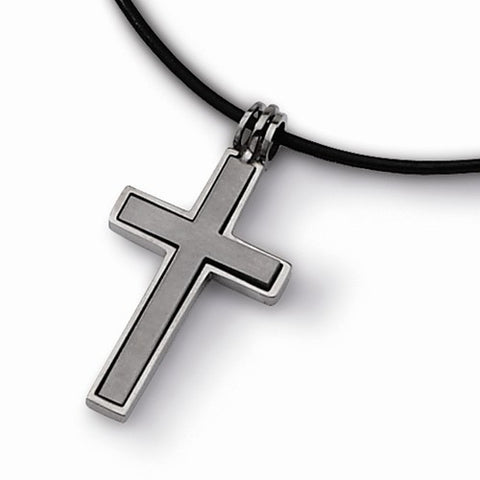 Titanium Leather Cord Cross Necklace