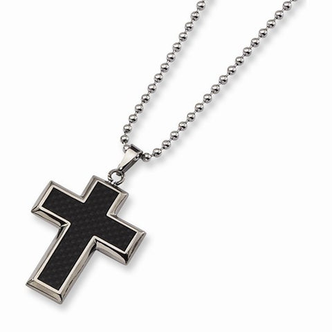 Titanium Black Carbon Fiber Cross Necklace