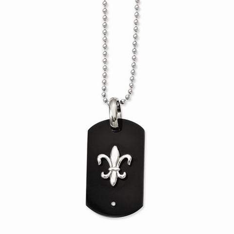 Titanium Black Ip-Plating Fleur De Lis Dog Tag Necklace