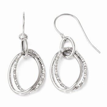 10k White Gold Polished Textured Shepherd Hook Earrings