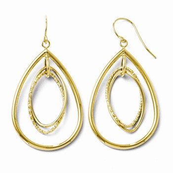 10k Yellow Gold Polished & Textured Shepherd Hook Dangle Earrings