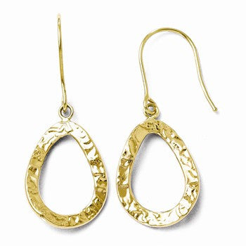 10k Yellow Gold Textured Shepherd Hook Dangle Earrings