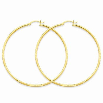 14k Yellow Gold Satin Diamond-cut 2mm Round Tube Hoop Earrings