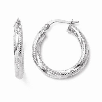 10K White Gold Textured Hinged Hoop Earrings